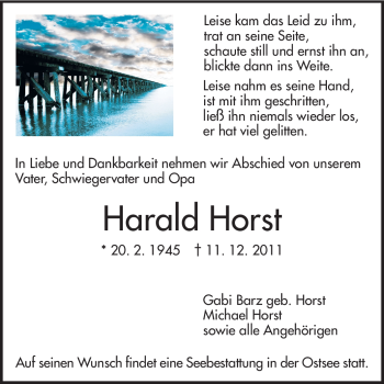 Traueranzeige von Harald Horst von Darmstädter Echo, Odenwälder Echo, Rüsselsheimer Echo, Groß-Gerauer-Echo, Ried Echo