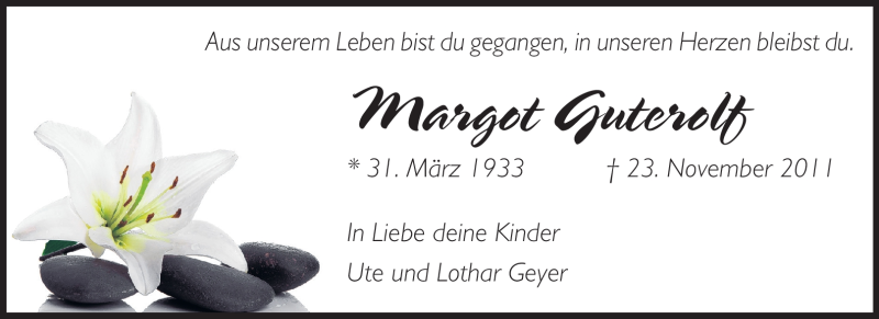  Traueranzeige für Margot Guterolf vom 19.12.2011 aus Rüsselsheimer Echo, Groß-Gerauer-Echo, Ried Echo