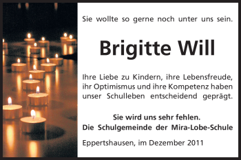 Traueranzeige von Brigitte Will von Echo-Zeitungen (Gesamtausgabe)