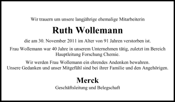 Traueranzeige von Ruth Wollemann von Echo-Zeitungen (Gesamtausgabe)