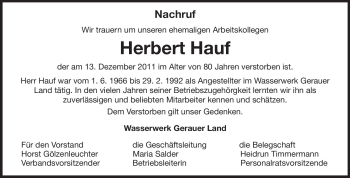 Traueranzeige von Herbert Hauf von Rüsselsheimer Echo, Groß-Gerauer-Echo, Ried Echo