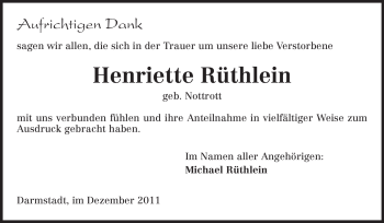 Traueranzeige von Henriette Rühtlein von Echo-Zeitungen (Gesamtausgabe)