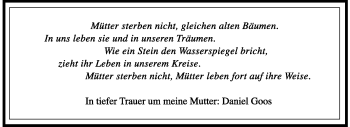 Traueranzeige von Birgit Goos von Rüsselsheimer Echo, Groß-Gerauer-Echo, Ried Echo