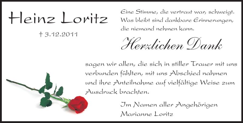  Traueranzeige für Loritz Heinz vom 24.12.2011 aus Echo-Zeitungen (Gesamtausgabe)