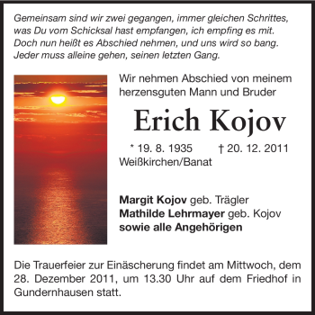 Traueranzeige von Erich Kojov von Echo-Zeitungen (Gesamtausgabe)
