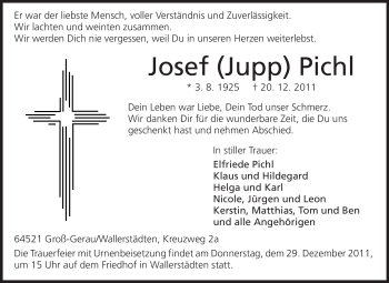 Traueranzeige von Josef Pichl von Rüsselsheimer Echo, Groß-Gerauer-Echo, Ried Echo