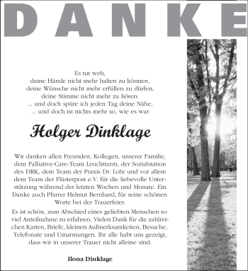 Traueranzeige von Holger Dinklage von Rüsselsheimer Echo, Groß-Gerauer-Echo, Ried Echo