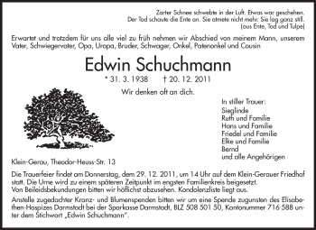Traueranzeige von Edwin Schuchmann von Rüsselsheimer Echo, Groß-Gerauer-Echo, Ried Echo