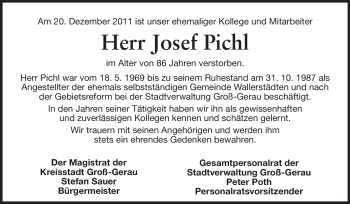 Traueranzeige von Josef Pichl von Rüsselsheimer Echo, Groß-Gerauer-Echo, Ried Echo