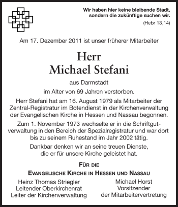 Traueranzeige von Michael Stefani von Echo-Zeitungen (Gesamtausgabe)