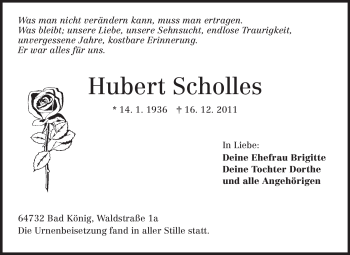 Traueranzeige von Hubert Scholles von Odenwälder Echo