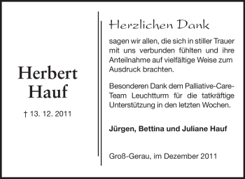 Traueranzeige von Herbert Hauf von Rüsselsheimer Echo, Groß-Gerauer-Echo, Ried Echo