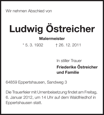 Traueranzeige von Ludwig Östreicher von Echo-Zeitungen (Gesamtausgabe)