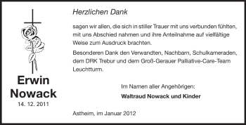 Traueranzeige von Erwin Nowack von Rüsselsheimer Echo, Groß-Gerauer-Echo, Ried Echo