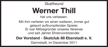 Traueranzeige von Werner Thill von Darmstädter Echo, Odenwälder Echo, Rüsselsheimer Echo, Groß-Gerauer-Echo, Ried Echo