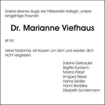 Traueranzeige von Marianne Viefhaus von Echo-Zeitungen (Gesamtausgabe)
