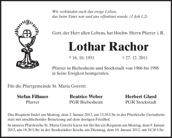 Traueranzeige von Lothar Rachor von Rüsselsheimer Echo, Groß-Gerauer-Echo, Ried Echo