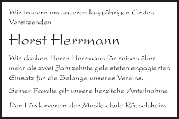 Traueranzeige von Horst Hermann von Rüsselsheimer Echo, Groß-Gerauer-Echo, Ried Echo