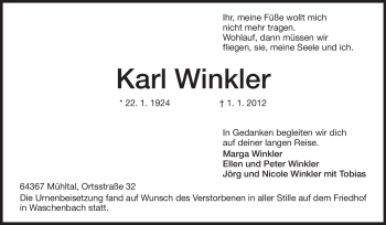 Traueranzeige von Karl Winkler von Echo-Zeitungen (Gesamtausgabe)