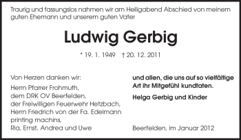 Traueranzeige von Ludwig Gerbig von Odenwälder Echo