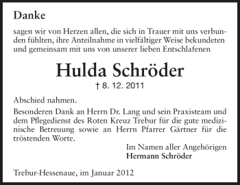 Traueranzeige von Hulda Schröder von Rüsselsheimer Echo, Groß-Gerauer-Echo, Ried Echo