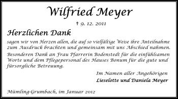 Traueranzeige von Wilfried Meyer von Odenwälder Echo