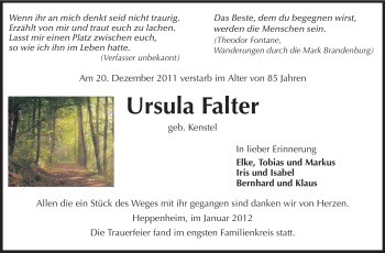 Traueranzeige von Ursula Falter von Starkenburger Echo