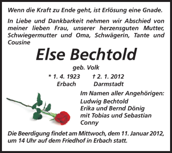 Traueranzeige von Else Bechtold von Echo-Zeitungen (Gesamtausgabe)