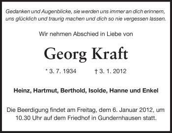 Traueranzeige von Georg Kraft von Echo-Zeitungen (Gesamtausgabe)