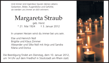 Traueranzeige von Margareta Straub von Rüsselsheimer Echo, Groß-Gerauer-Echo, Ried Echo