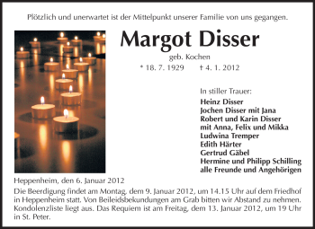 Traueranzeige von Margot Disser von Starkenburger Echo