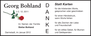 Traueranzeige von Georg Bohland von Echo-Zeitungen (Gesamtausgabe)