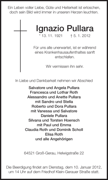 Traueranzeige von Ignazio Pullara von Rüsselsheimer Echo, Groß-Gerauer-Echo, Ried Echo