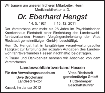 Traueranzeige von Eberhard Hengst von Echo-Zeitungen (Gesamtausgabe)