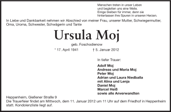 Traueranzeige von Ursula Moj von Starkenburger Echo