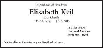 Traueranzeige von Elisabeth Keil von Echo-Zeitungen (Gesamtausgabe)