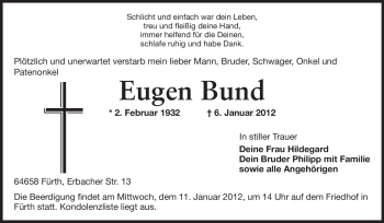 Traueranzeige von Eugen Bund von Starkenburger Echo