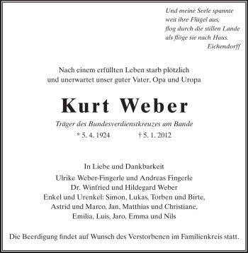 Traueranzeige von Kurt Weber von Darmstädter Echo, Odenwälder Echo, Rüsselsheimer Echo, Groß-Gerauer-Echo, Ried Echo