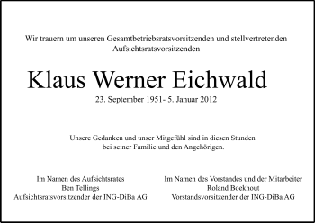 Traueranzeige von Klaus Werner Eichwald von Echo-Zeitungen (Gesamtausgabe)