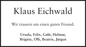 Traueranzeige von Klaus Werner Eichwald von Darmstädter Echo, Odenwälder Echo, Rüsselsheimer Echo, Groß-Gerauer-Echo, Ried Echo