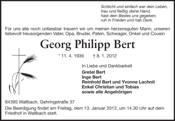 Traueranzeige von Georg Philipp Bert von Odenwälder Echo