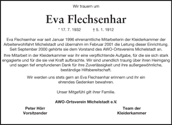Traueranzeige von Eva Flechsenhar von Odenwälder Echo