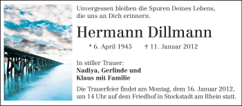 Traueranzeige von Hermann Dillmann von Rüsselsheimer Echo, Groß-Gerauer-Echo, Ried Echo
