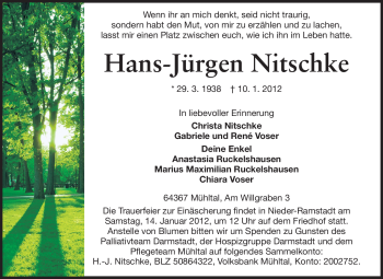 Traueranzeige von Hans-Jürgen Nitschke von Echo-Zeitungen (Gesamtausgabe)