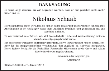 Traueranzeige von Nikolaus Schaab von Starkenburger Echo