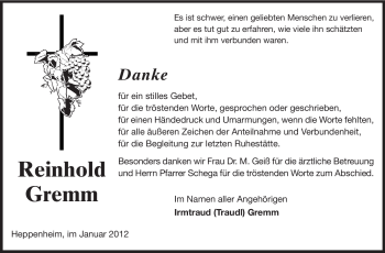 Traueranzeige von Reinhold Adam Gremm von Starkenburger Echo