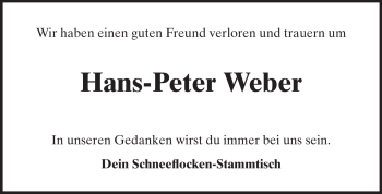 Traueranzeige von Hans-Peter Weber von Echo-Zeitungen (Gesamtausgabe)