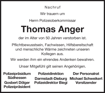 Traueranzeige von Thomas Anger von Echo-Zeitungen (Gesamtausgabe)