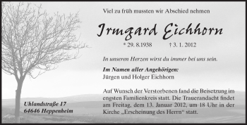 Traueranzeige von Irmgard Eichhorn von Starkenburger Echo