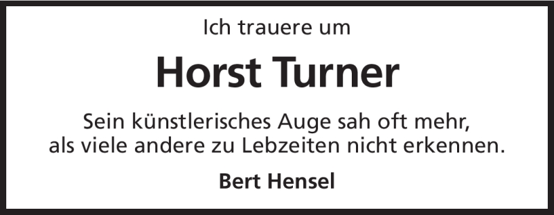  Traueranzeige für Horst Turner vom 14.01.2012 aus Echo-Zeitungen (Gesamtausgabe)